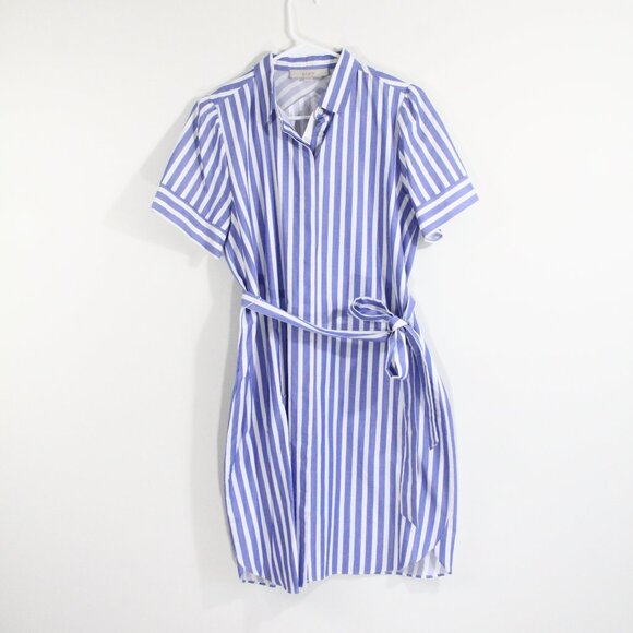 Loft Striped Shirt Dress Medium NEW Women Button Front Cotton Puff Sleeve - Picture 3 of 9